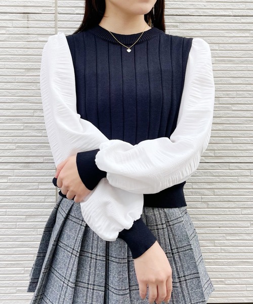 Loueme(ルエム)の「異素材ドッキングリブトップス(ニット/セーター・レディース・ブラック/その他1・FREE)」の1枚目の写真
