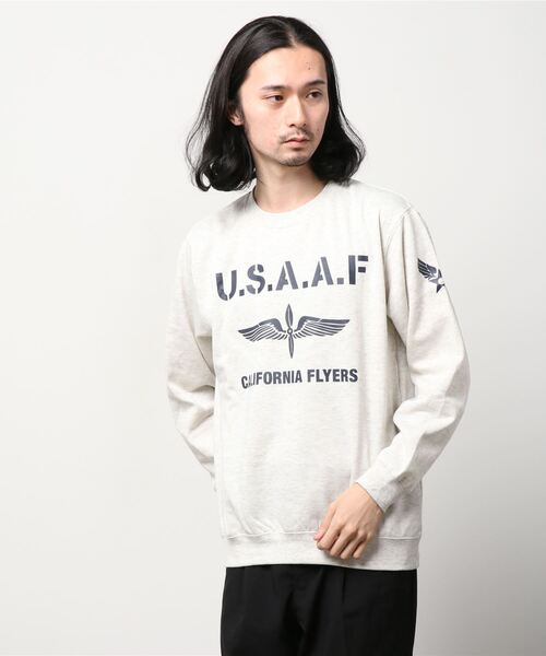 スウェット・トレーナー EXTRAORDINARY R.S.P STANDARD FIT CREW White セール】US AIR FORCE ミリタリーロゴプリント スウェット