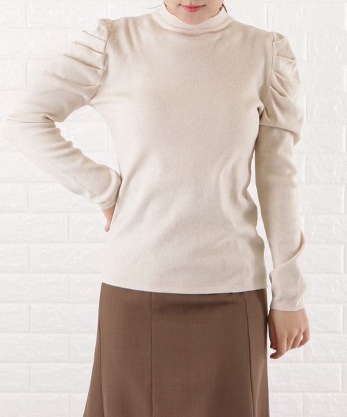 セール】パフスリーブ クルーネック 長袖プルオーバー（ニット