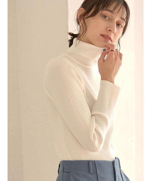 earth music&ecology（アースミュージックアンドエコロジー）の「リブタートルニット＊（ニット/セーター・レディース・アイボリー/ブラック/杢グレー/キャメル・M/S）」の5枚目の写真