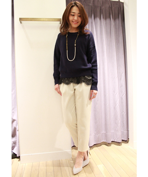 JENEVIEVE（ジュヌヴィエーヴ）の「ピンストライプジャージーパンツ（その他パンツ・レディース・ホワイト/ネイビー・1/0）」の15枚目の写真