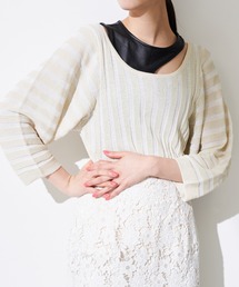 Solace | ボリュームスリーブシアーストライプトップス(Tシャツ/カットソー)