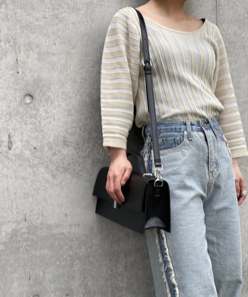 Solace（ソレイス）の「ランタンスリーブニュアンスシアーストライプトップス（Tシャツ/カットソー・レディース・ベージュ/イエロー/ブルー・FREE）」の8枚目の写真