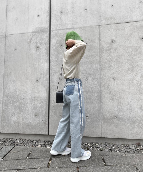 Solace（ソレイス）の「ランタンスリーブニュアンスシアーストライプトップス（Tシャツ/カットソー・レディース・ベージュ/イエロー/ブルー・FREE）」の12枚目の写真