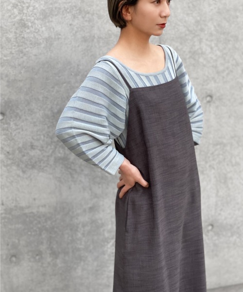 Solace（ソレイス）の「ランタンスリーブニュアンスシアーストライプトップス（Tシャツ/カットソー・レディース・ベージュ/イエロー/ブルー・FREE）」の17枚目の写真