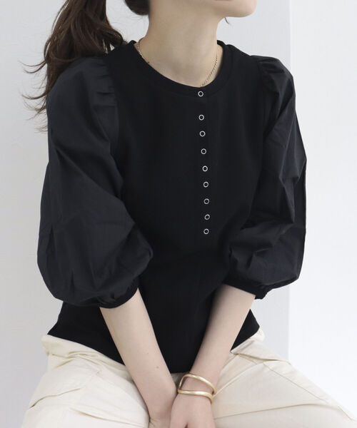 fredy emue（フレディエミュ）の「袖ボリューム プルオーバーカットソー（Tシャツ/カットソー・レディース・ブラック/サックスブルー/アイボリー・38）」の2枚目の写真