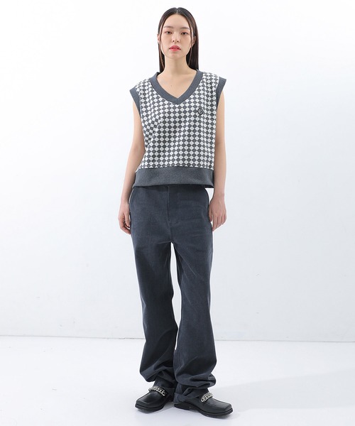 BASIC COTTON（ベーシックコットン）の「A'GEM/9 × .kom『BASIC COTTON/ベーシックコットン』総柄ダイヤデザインコットンベスト（ベスト・レディース・ブラック/グレー・FREE）」の6枚目の写真