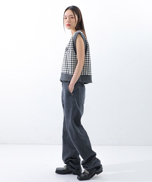 BASIC COTTON（ベーシックコットン）の「A'GEM/9 × .kom『BASIC COTTON/ベーシックコットン』総柄ダイヤデザインコットンベスト（ベスト・レディース・ブラック/グレー・FREE）」の7枚目の写真
