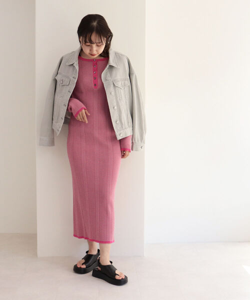 fredy emue(フレディエミュ)の「ランダムリブニットボーダーワンピース(ワンピース・レディース・グリーン系その他3/ピンク系その他3・38)」の5枚目の写真