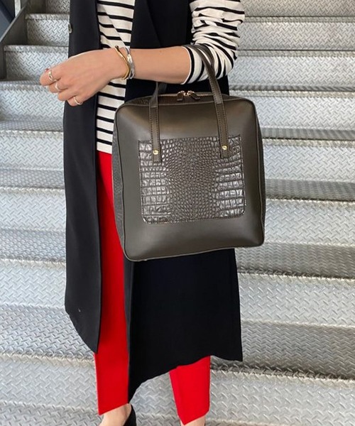 atneK（アトネック）の「【atneK by Scrap Book】Square-M（トートバッグ・レディース・オレンジ/ブラック・FREE）」の2枚目の写真