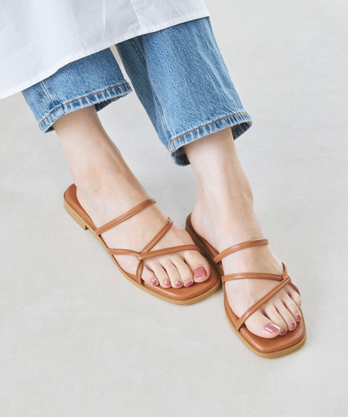 menue（メヌエ）の「巻き付けストラップ フラットヒール サンダル（サンダル・レディース・ブラック/イエロー/アイボリー/キャメル・LL/3L/S/M/L/XS）」の4枚目の写真