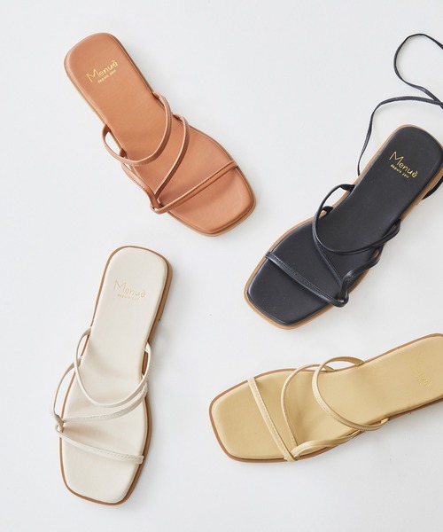 menue（メヌエ）の「巻き付けストラップ フラットヒール サンダル（サンダル・レディース・ブラック/イエロー/アイボリー/キャメル・LL/3L/S/M/L/XS）」の2枚目の写真