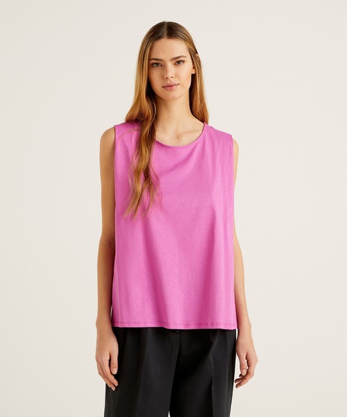 BENETTON (UNITED COLORS OF BENETTON)(ベネトンユナイテッドカラーズオブベネトン)の「ノースリーブシンプルタンクトップ・カットソー(タンクトップ・レディース・ネイビー/パープル/ホワイト/イエロー・LARGE/MEDIUM/X-SMALL/SMALL)」の1枚目の写真