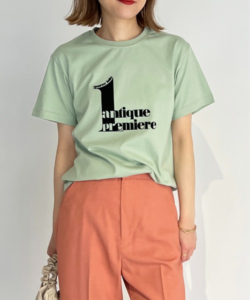 PICCIN（ピッチン）の「フロッキープリントロゴTシャツ（Tシャツ/カットソー・レディース・グレイッシュベージュ/オフホワイト/ネイビー/ライトグリーン・M）」の4枚目の写真