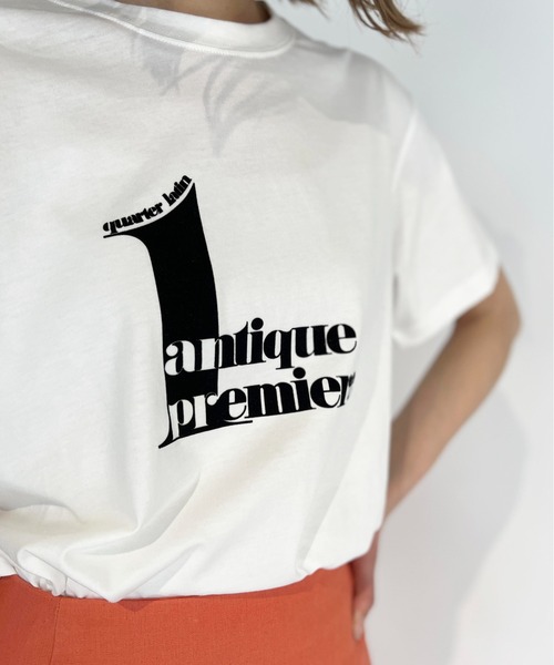 PICCIN（ピッチン）の「フロッキープリントロゴTシャツ（Tシャツ/カットソー・レディース・グレイッシュベージュ/オフホワイト/ネイビー/ライトグリーン・M）」の5枚目の写真