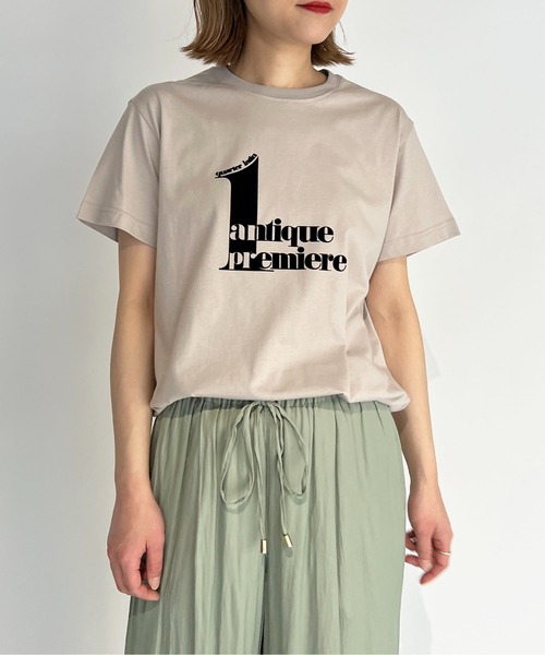 PICCIN（ピッチン）の「フロッキープリントロゴTシャツ（Tシャツ/カットソー・レディース・グレイッシュベージュ/オフホワイト/ネイビー/ライトグリーン・M）」の10枚目の写真