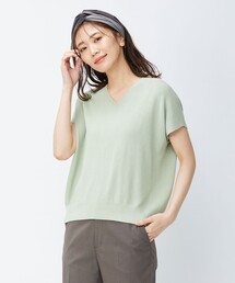 【洗える】コットンアセテートVネック ニット