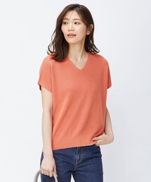 【洗える】コットンアセテートVネック ニット