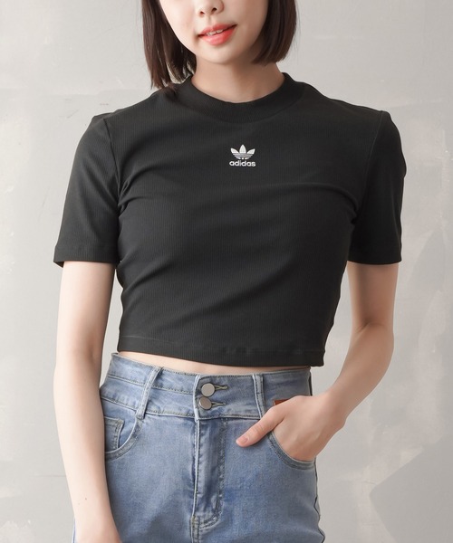 関税/送料込★adidas★リブ 半袖 クロップ Tシャツ adidas アディダス レディース 半袖Tシャツ W LUX CA クロップド