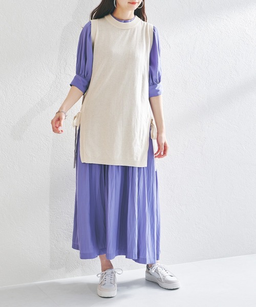 acro（アクロ）の「サイドリボンオープンニットロングベスト/AC1407（ベスト・レディース・ホワイト/ベージュ/グレー/ブルー・ﾌﾘ-）」の14枚目の写真