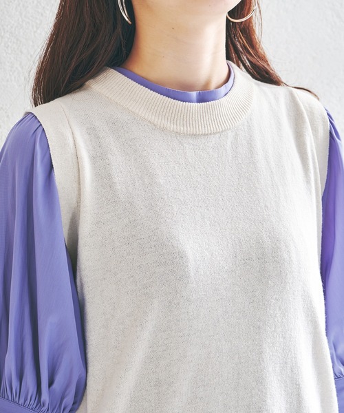 acro（アクロ）の「サイドリボンオープンニットロングベスト/AC1407（ベスト・レディース・ホワイト/ベージュ/グレー/ブルー・ﾌﾘ-）」の5枚目の写真