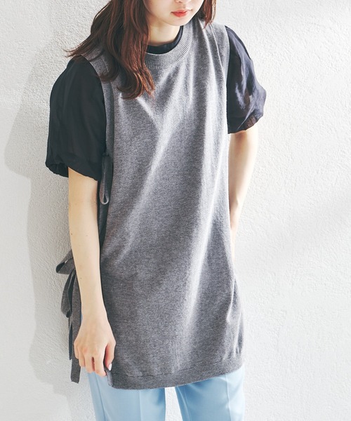 acro（アクロ）の「サイドリボンオープンニットロングベスト/AC1407（ベスト・レディース・ホワイト/ベージュ/グレー/ブルー・ﾌﾘ-）」の15枚目の写真