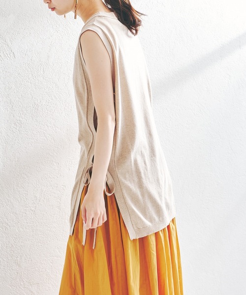 acro（アクロ）の「サイドリボンオープンニットロングベスト/AC1407（ベスト・レディース・ホワイト/ベージュ/グレー/ブルー・ﾌﾘ-）」の12枚目の写真