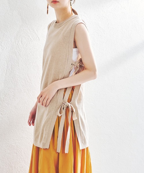 acro（アクロ）の「サイドリボンオープンニットロングベスト/AC1407（ベスト・レディース・ホワイト/ベージュ/グレー/ブルー・ﾌﾘ-）」の9枚目の写真