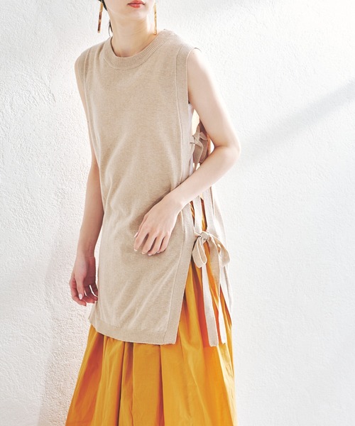 acro（アクロ）の「サイドリボンオープンニットロングベスト/AC1407（ベスト・レディース・ホワイト/ベージュ/グレー/ブルー・ﾌﾘ-）」の16枚目の写真