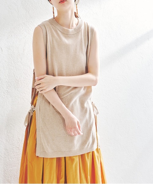 acro（アクロ）の「サイドリボンオープンニットロングベスト/AC1407（ベスト・レディース・ホワイト/ベージュ/グレー/ブルー・ﾌﾘ-）」の20枚目の写真