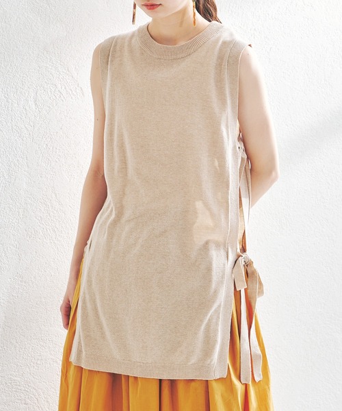 acro（アクロ）の「サイドリボンオープンニットロングベスト/AC1407（ベスト・レディース・ホワイト/ベージュ/グレー/ブルー・ﾌﾘ-）」の13枚目の写真