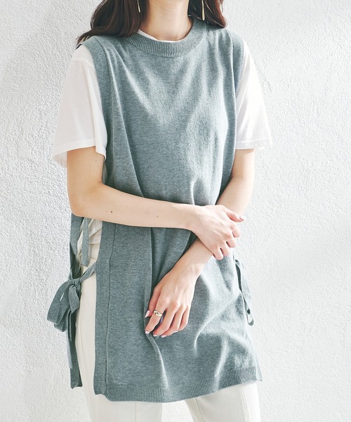 acro（アクロ）の「サイドリボンオープンニットロングベスト/AC1407（ベスト・レディース・ホワイト/ベージュ/グレー/ブルー・ﾌﾘ-）」の17枚目の写真