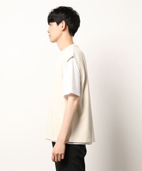 BACK NUMBER(バックナンバー)の「これだけでコーデ完成、ベストとTシャツ2点セット【BACK NUMBER】半袖ベストレイヤード(アンサンブル・メンズ・オフホワイト/ブルー/グリーン・M/L/XL)」の6枚目の写真