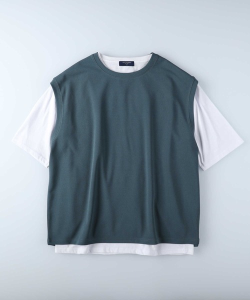 BACK NUMBER(バックナンバー)の「これだけでコーデ完成、ベストとTシャツ2点セット【BACK NUMBER】半袖ベストレイヤード(アンサンブル・メンズ・オフホワイト/ブルー/グリーン・M/L/XL)」の8枚目の写真