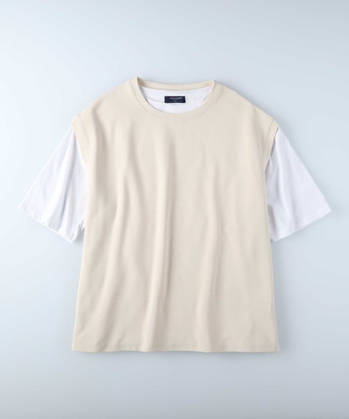 BACK NUMBER(バックナンバー)の「これだけでコーデ完成、ベストとTシャツ2点セット【BACK NUMBER】半袖ベストレイヤード(アンサンブル・メンズ・オフホワイト/ブルー/グリーン・M/L/XL)」の9枚目の写真
