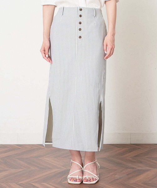 A de a.v.v（アードアー・ヴェ・ヴェ）の「［SET UP対応］ストライプサイドスリットナロースカート（スカート・レディース・ライトグレー/ピンク・38/36）」の10枚目の写真