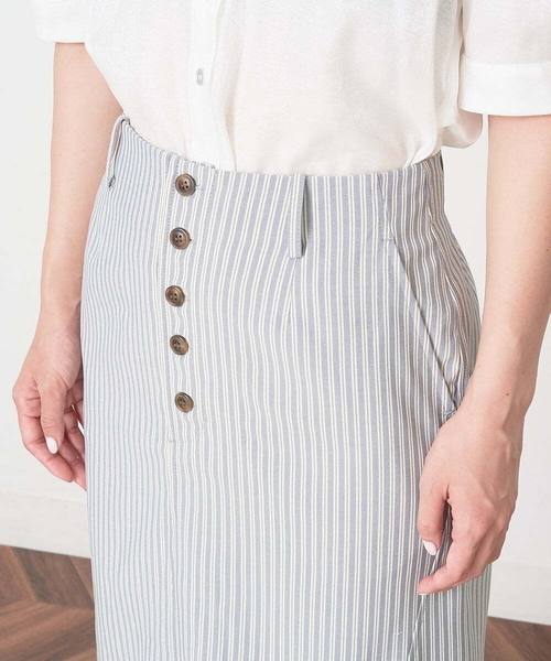 A de a.v.v（アードアー・ヴェ・ヴェ）の「［SET UP対応］ストライプサイドスリットナロースカート（スカート・レディース・ライトグレー/ピンク・38/36）」の13枚目の写真