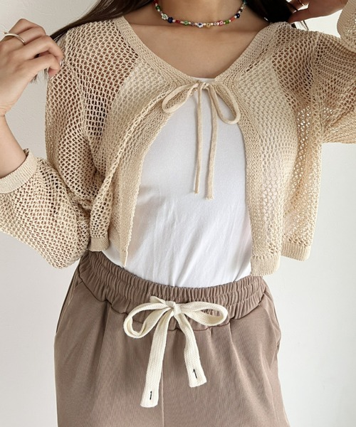 at12:03（アットイチニーゼロサン）の「メッシュニットボレロカーディガン（カーディガン/ボレロ・レディース・ホワイト/ブラック/ベージュ・FREE）」の16枚目の写真