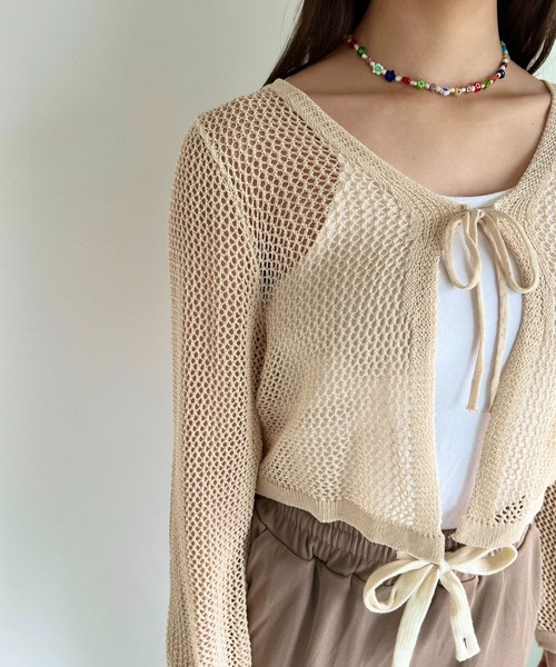 at12:03（アットイチニーゼロサン）の「メッシュニットボレロカーディガン（カーディガン/ボレロ・レディース・ホワイト/ブラック/ベージュ・FREE）」の5枚目の写真