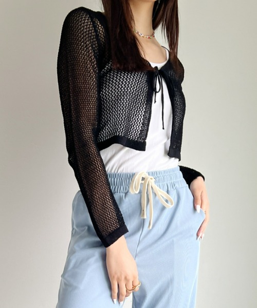 at12:03（アットイチニーゼロサン）の「メッシュニットボレロカーディガン（カーディガン/ボレロ・レディース・ホワイト/ブラック/ベージュ・FREE）」の9枚目の写真