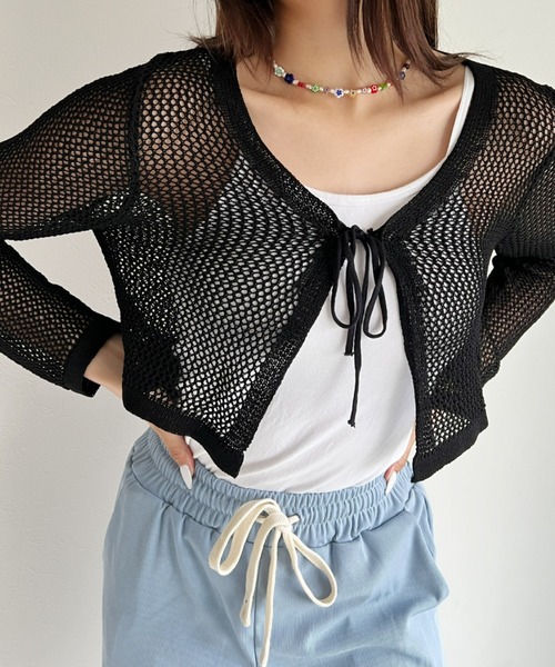 at12:03（アットイチニーゼロサン）の「メッシュニットボレロカーディガン（カーディガン/ボレロ・レディース・ホワイト/ブラック/ベージュ・FREE）」の17枚目の写真