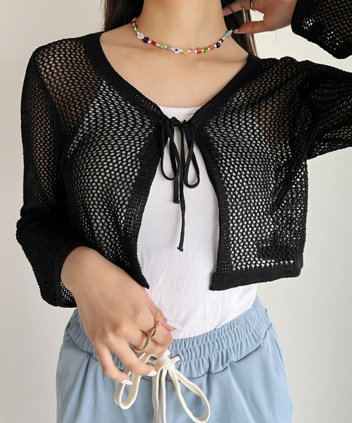 at12:03（アットイチニーゼロサン）の「メッシュニットボレロカーディガン（カーディガン/ボレロ・レディース・ホワイト/ブラック/ベージュ・FREE）」の13枚目の写真