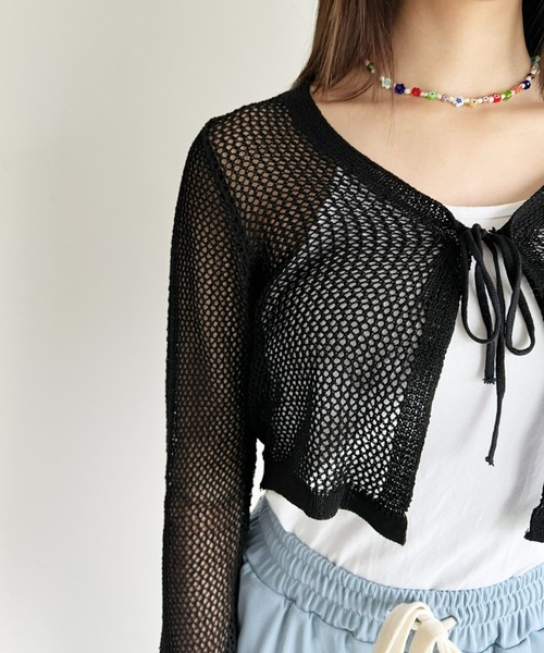 at12:03（アットイチニーゼロサン）の「メッシュニットボレロカーディガン（カーディガン/ボレロ・レディース・ホワイト/ブラック/ベージュ・FREE）」の11枚目の写真