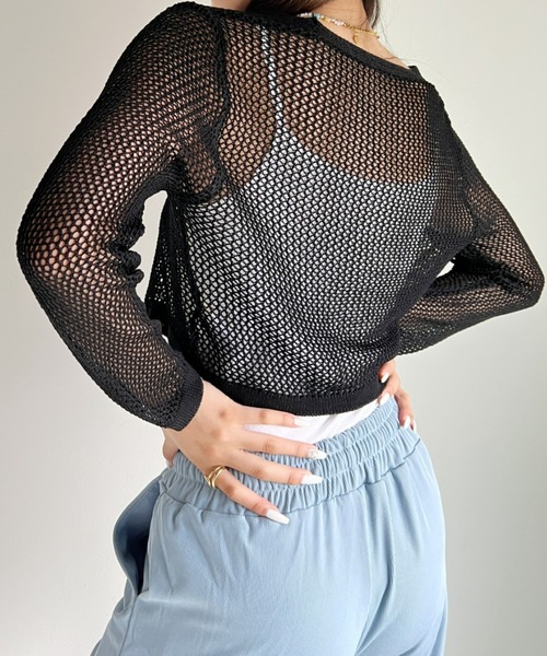 at12:03（アットイチニーゼロサン）の「メッシュニットボレロカーディガン（カーディガン/ボレロ・レディース・ホワイト/ブラック/ベージュ・FREE）」の10枚目の写真