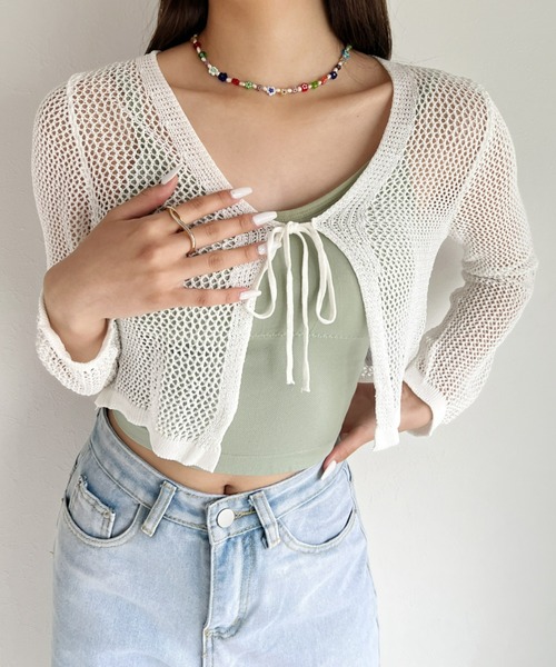 at12:03（アットイチニーゼロサン）の「メッシュニットボレロカーディガン（カーディガン/ボレロ・レディース・ホワイト/ブラック/ベージュ・FREE）」の8枚目の写真