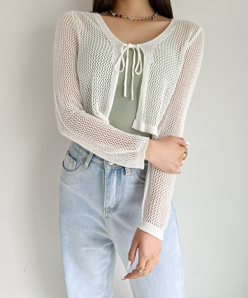 at12:03（アットイチニーゼロサン）の「メッシュニットボレロカーディガン（カーディガン/ボレロ・レディース・ホワイト/ブラック/ベージュ・FREE）」の4枚目の写真