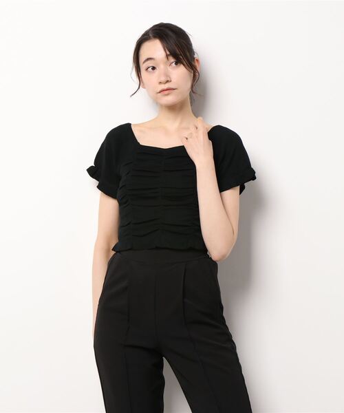 Jasmine Grandiflorum(ジャスミングランディフローラム)の「【Jasmine】スクエアネック半袖ニットギャザートップス (SS) (LV)(ニット/セーター・レディース・ホワイト/ブラック/レッド/ピンク/イエロー/グリーン・FREE)」の7枚目の写真