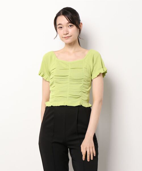 Jasmine Grandiflorum(ジャスミングランディフローラム)の「【Jasmine】スクエアネック半袖ニットギャザートップス (SS) (LV)(ニット/セーター・レディース・ホワイト/ブラック/レッド/ピンク/イエロー/グリーン・FREE)」の11枚目の写真