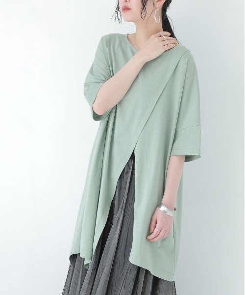 n'OrLABEL(ノアールレーベル)の「【廃盤】『アシメスリットチュニックカットソー』(Tシャツ/カットソー・レディース・ブラック/オフホワイト/ピンク/ミント・FREE)」の3枚目の写真