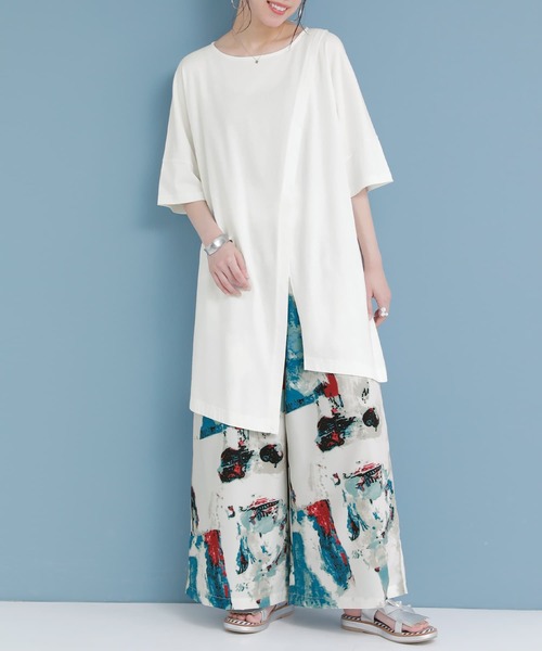 n'OrLABEL(ノアールレーベル)の「【廃盤】『アシメスリットチュニックカットソー』(Tシャツ/カットソー・レディース・ブラック/オフホワイト/ピンク/ミント・FREE)」の5枚目の写真